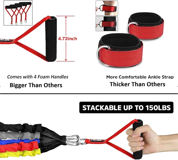 Resistance Bands, 15 Pieces Exercise Elastic Bands Set, 20lbs to 40lbs Resistance Tubes with Heavy Duty Protective Nylon Sleeves Anti-Snap for Fitness SUPALAK