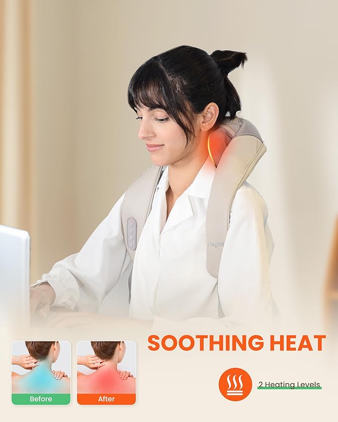 Cordless Neck Massager with Heat, 4D Deep Kneading Neck Shoulder Massager for Pain, Wireless Shiatsu Back Massager Pillow, Gifts for Men, Women Rechargeable
