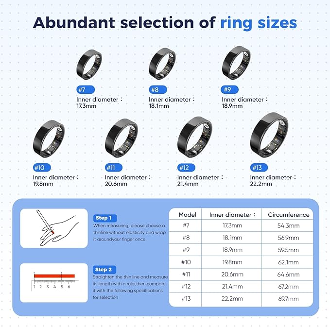 Smart Ring with Sleep Apnea Monitoring, No APP Subscription, 10-Day Battery Life, Stress/Heart Rate/Women's Health Tracker, Android & iOS Compatible (Rose Gold, 7)