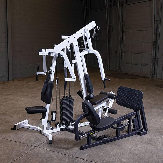 Body-Solid (EXM2500LPS/300) Multi-Station Home Gym Machine, Arm & Leg Strength Training Functional Exercise Workout Station 310lbs. Black Weight Stack with Leg Press