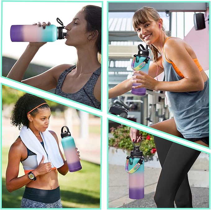 40oz Insulated Water Bottles with Straw and Paracord Handle, Metal Flask Bottle Keep Cold for Cold-48H Hot-24H, Double Vacuum Travel Thermo Mug with Carrying Pouch for Sports Hiking Cycling Running