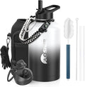 Insulated Water Bottle 64 oz, Triple Wall Vacuum Stainless Steel(Cold for 48 Hrs),Leak Proof & BPA-Free,Half Gallon Water Bottle with Reflective Paracord & Flip Straw for Sports & Travel, DarkGray