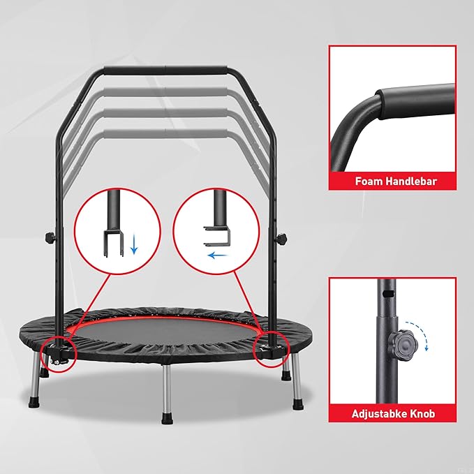 HYD-Parts 40" 48" Mini Trampoline for Adults and Kids Exercise Rebounder with Adjustable Bar Fitness Trampoline Indoor Max Load 330 440lbs