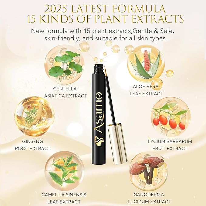 Eyelash Growth Serum – 15 Plant Extracts for Longer, Denser & Robust Lashes,Boosts Natural Lash Development,eyelash serum,Enhance Natural Beauty, Hypoallergenic Oil Free,lash growth serum（Black-Gold）