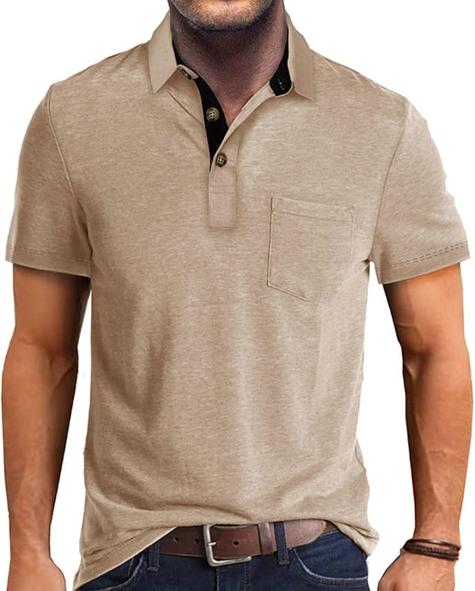 Men's Casual Polo Shirts Classic Button Basic Short Sleeve Shirt Solid Color Cotton Tees Golf Stylish Tops