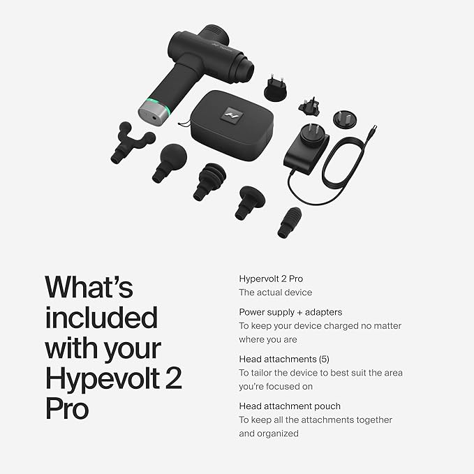 Hyperice Hypervolt 2 Pro - Featuring Quiet Glide Technology - Handheld Percussion Massage Gun - 5 Speeds, 5 Interchangeable Heads - Helps Relieve Sore Muscles and Stiffness FSA-HSA