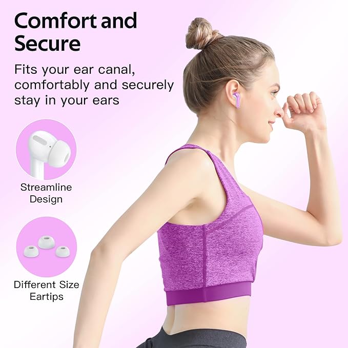 TAGRY 2 Sets X08 Forest Green and Sunset Pink Bluetooth Headphones True Wireless Earbuds 60H Playback Ear Buds with Wireless Charging Case in-Ear Earbuds with Mic