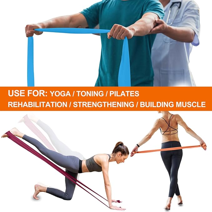 Professional 8 Yards Bulk Resistance Bands Rolls or 5,6,7 ft. Long Non-Latex Elastic Exercise Bands, Stretch Bands for PT, Yoga, Pilates, Rehab, at-Home or The Gym Workouts