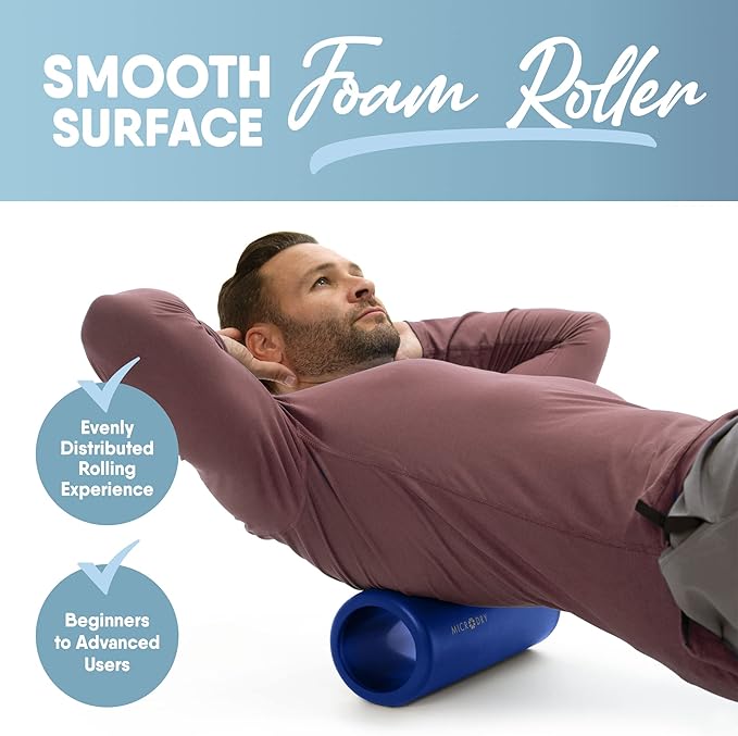 MICRODRY Deluxe Fitness Foam Back Roller for Muscle Relief, Roller for Yoga, Stretching, Deep Tissue Firm Massage & Trigger Point Release, Exercise Workout at Home or Gym, 13x5.3, Blue
