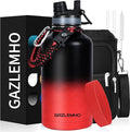 Insulated Water Bottle 64 oz, Half Gallon Water Jug Cold 48H, BPA Free Stainless Steel Bottles with Straw/Chug 2-in-1 Lid, Bag, Paracord Handle, Silicone Boot, Sports Gym School Metal Flask