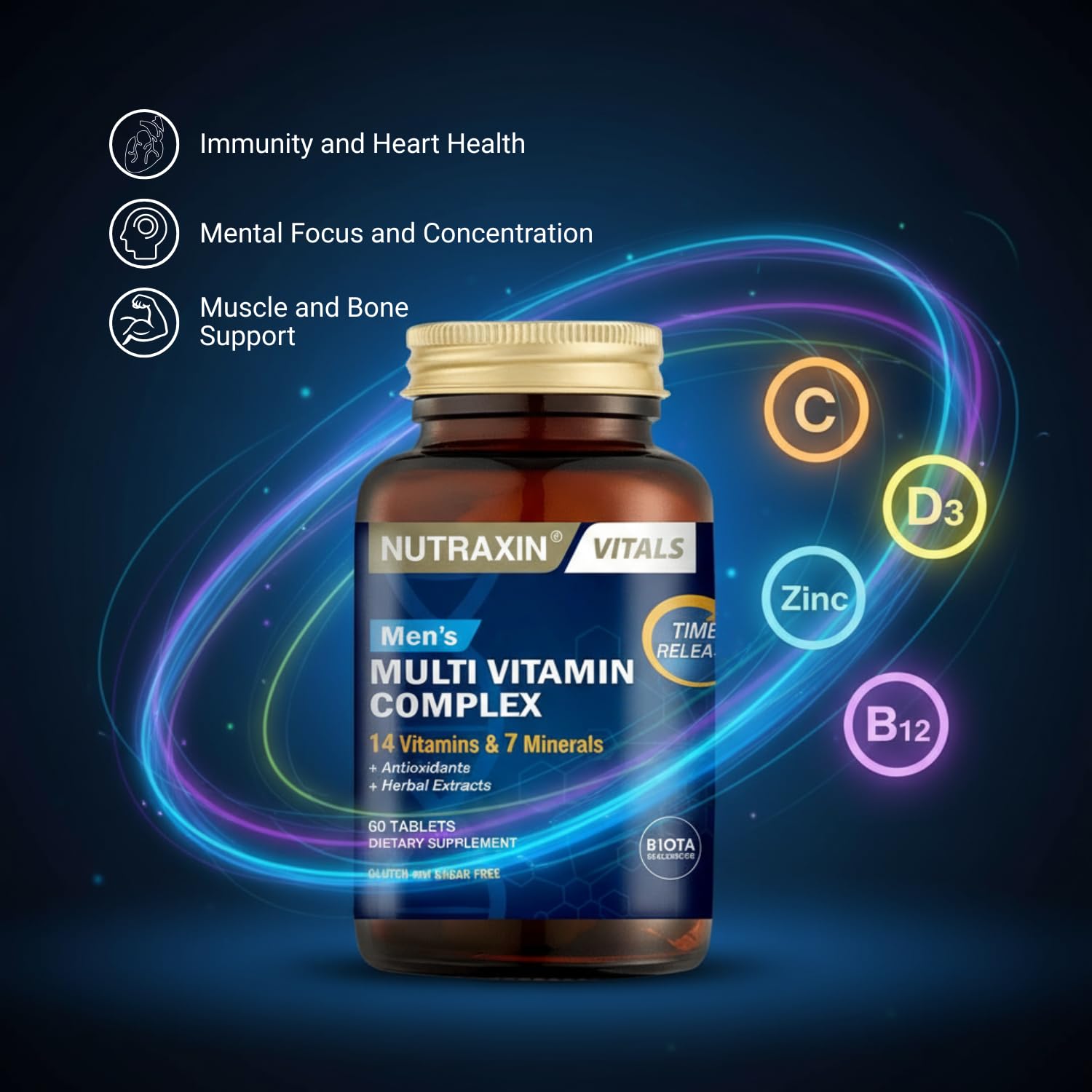 Nutraxin Multivitamin & Mineral Complex For Men - 60 Tablets - Comprehensive Vitamin & Mineral Supplement