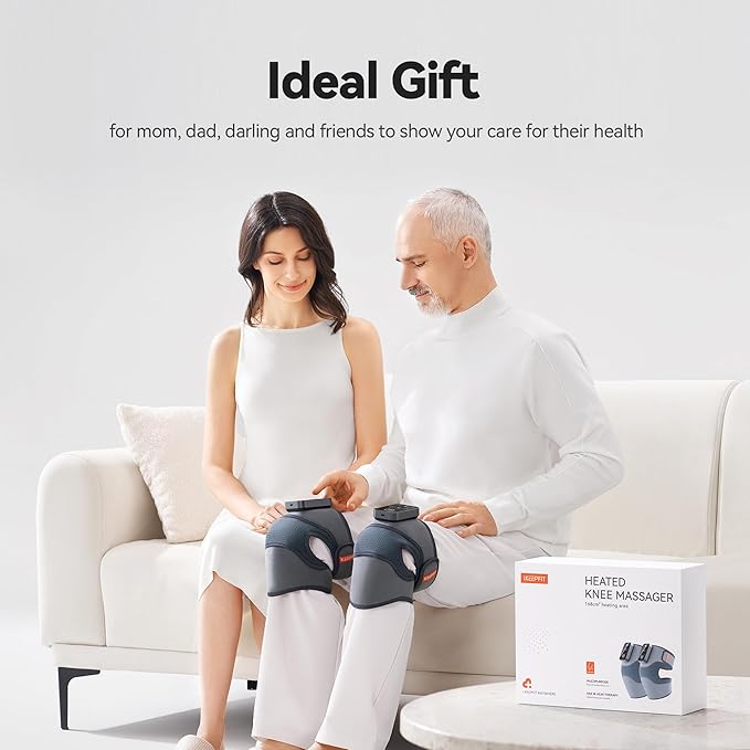 Cordless Knee Massager with Heat Vibration for Pain Relief, MAXwarm 4.0[2025 Upgraded] - Electric Heated Knee Brace with 5 Heat Levels and 3 Massage Mode, Gifts for Men Women (Grey, Pair)