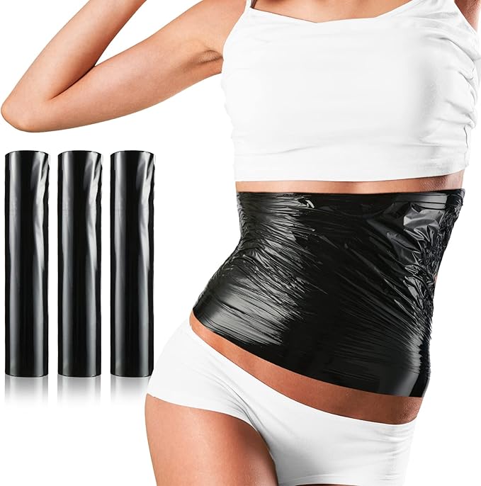 60 Meters Black Osmotic Plastic Body Wrap, Workout and Sweat Enhancer Stomach Wrap Body Wrap Film Applicator Power Wrap(3 Rolls)