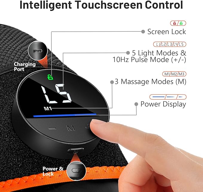 HALIDODO Red Light Therapy Knee Brace, Knee Massager with 4 Vibration Areas, Wireless Rechargeable Controller, 660nm & 850nm Red Light Therapy Heated Device for Knee/Joint/Elbow/Shoulder Pain Relief