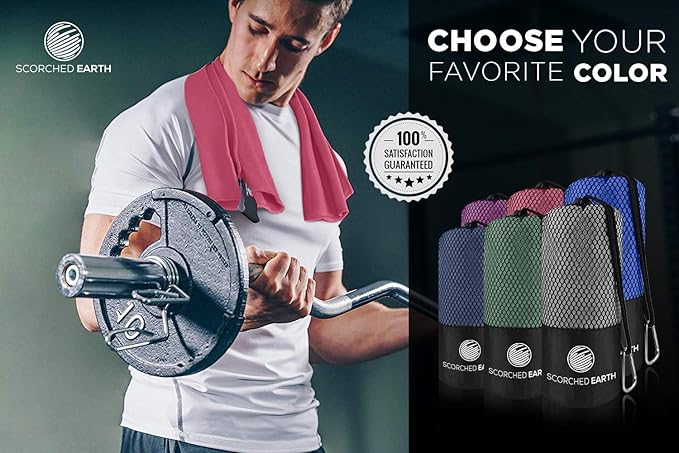 ScorchedEarth Microfiber Travel & Sports Towel Set - Quick Dry, Super Absorbent, Compact, Lightweight - for Camping, Backpacking, Hiking, Beach, Yoga, Swimming - Includes 2 Sizes + Carrying Bag & Clip