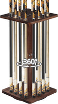 360 Degree Rotating Pool Stick Holder, Pool Cue Holders for Billiard Room, Floor Stand Billiard Cue Rack up to 16 Sticks, Natural Wood Pool Cue Equipment Storage Organizer, Billiard Gifts for Men