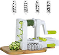 5-Blade Vegetable Spiralizer for Veggie Noodles – Quick Kitchen Slicer with 4 Interchangeable Blades for Carrots, Potatoes, Cucumbers, and Luffa (White)