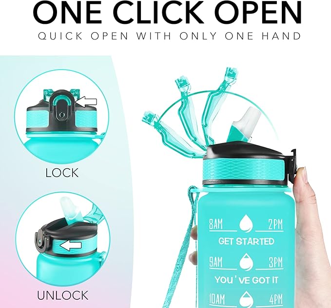 Hyeta 32 oz Water Bottles with Times to Drink and Straw, Motivational Water Bottle with Time Marker, Leakproof, Drinking Sports Water Bottle for Fitness, Gym and Outdoor