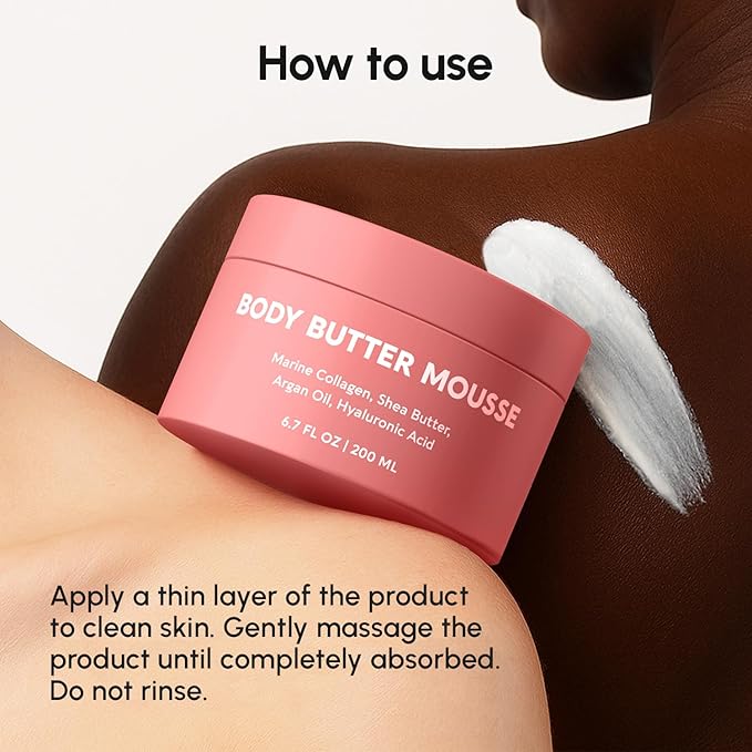 MAREE Moisturizer Body Butter Mousse - Whipped Body Butter for Women Smell Good - Facial Moisturizer for Dry Skin - Face Hand Body Cream for Women & Men with Marine Collagen, Shea Butter & Argan Oil