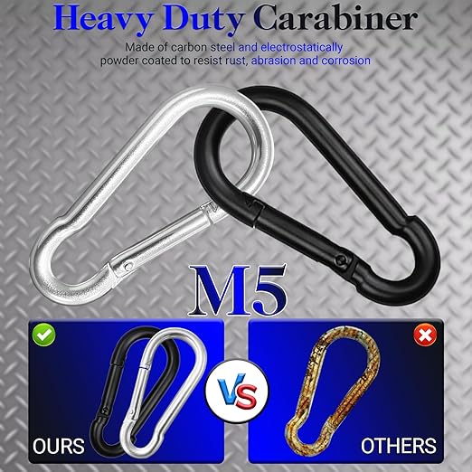 200 PCS M5 Carabiners, 3/16Inch Galvanized Steel Black Quick Link Small Carabiner Clips, 2'' Spring Carabiner Link Buckle for Fishing Camping Hammock Dog Leashes-220LBS Holding Capacity