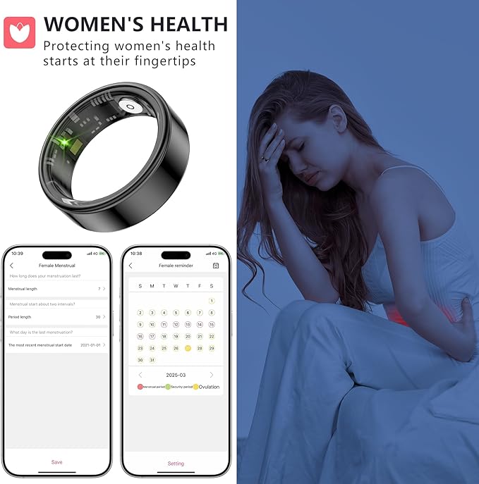 Thin Smart Ring for Fitness & Health Tracking -Heart Rate/Blood Oxygen Monitor, 5ATM Waterproof, Sleep Analysis, Pedometer -No APP Subscription Compatible with Smartphone (Black, 7)