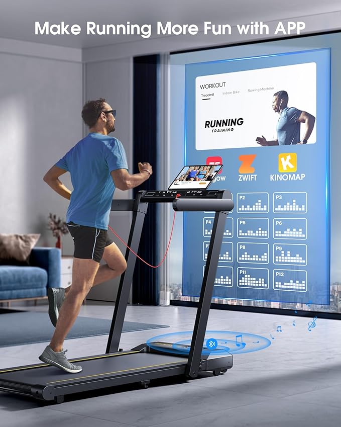 Walking Pad Treadmill with 12% Incline, 4 in 1 Folding Treadmill for Home/Office with Handle Bar, 2.5HP Under Desk Treadmills Portable Walking Pad with App & Bluetooth Speaker, 0.6-10MPH