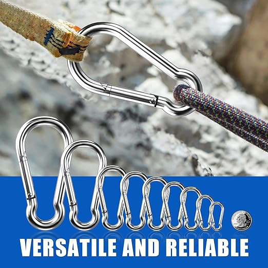 Large Carabiner Clip Hooks, 4pcs 4 inch Carabiners Heavy Duty, 304 Stainless Steel Spring Snap Hook Fits Camping Hanging Hiking Weight Lifting, Metal Clips for Rope or Chain