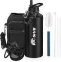Insulated Water Bottle 87 oz, Triple Wall Vacuum Stainless Steel(Cold for 48 Hrs),Leak Proof & BPA-Free,Half Gallon Water Bottle with Reflective Paracord & Flip Straw for Sports & Travel, Black