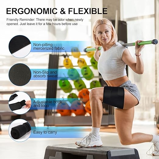 supregear Thigh Wraps Support, Adjustable Compression Neoprene Thigh Sleeve Hamstring Quad Wrap Upper Leg Brace for Women Men Pulled Groin Muscle, Quadriceps, Black, M