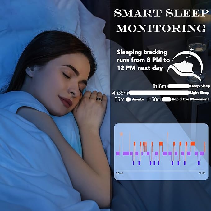 Smart Health Ring for Women Men Fitness Tracker with Heart Rate, Blood Oxygen, Blood Pressure, Sleep Monitoring, Step Counting, IP68 Waterproof for iOS and Android, No Subscription Fee, Silver 7
