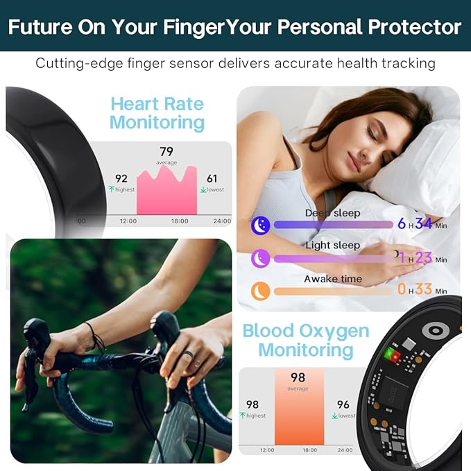 Smart Rings for Women Men,Fitness Tracker Ring,Heart Rate,Blood Oxygen,Blood Pressure,Step Tracker,Sleep Monitoring,No Subscription Fee,IP68 Waterproof Smart Ring for iphone&Android(Silver 12)