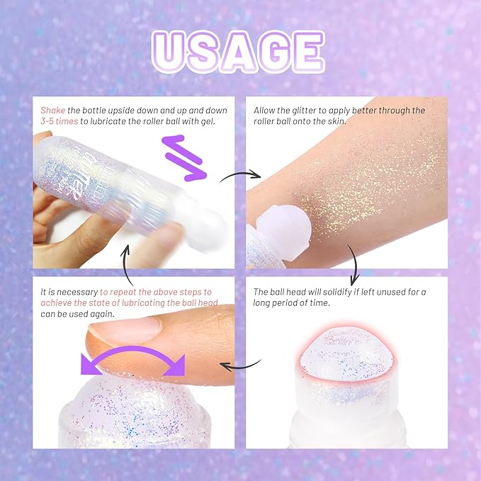 DAGEDA Body Glitter Gel, Roll-on Face Glitter for Mermaid Makeup Festival Rave Accessories, Holographic Hair Glitter Gel,Body Shimmer Halloween Makeup for Rave Party(Laser Gold)
