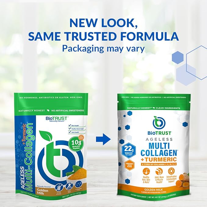 BioTrust Collagen Powder with Turmeric – 5 Types (I, II, III, V, X) – Turmeric Collagen Powder for Women & Men – Hydrolyzed Protein – Grass Fed Beef, Fish, Chicken, Eggshell Membrane (Golden Milk)