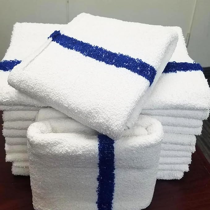 Towels N More 24x48 Soft Poolside Towels - 36 Large Super Absorbent Pool Towel White and Blue Center Stripe - Ideal for Home, Pool, Spa, Gym, Hotel, Motel Rental Room Use - 100% Cotton Bath Towels