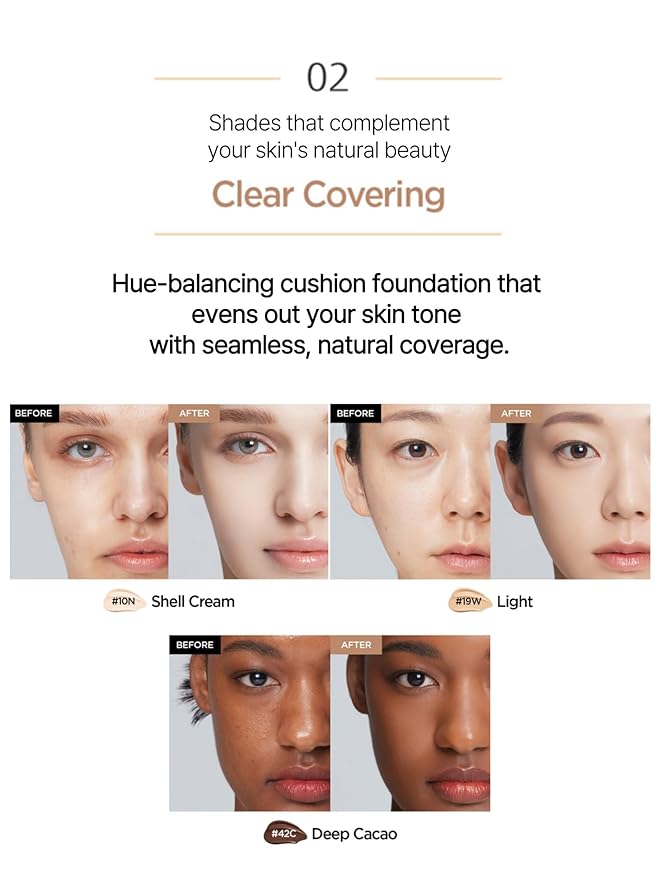 JUNG SAEM MOOL Essential Skin Nuder Cushion 34W Hazelnut 0.49 Fl Oz, No Refill, Natural Radiant Finish Cushion Foundation with Buildable Coverage, Lightweight Texture, Korean Foundation Makeup
