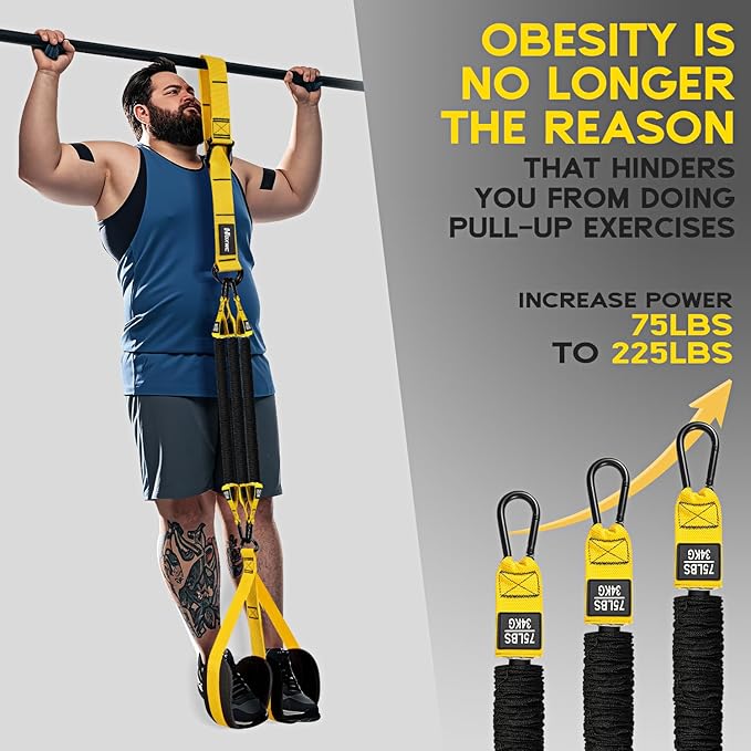 Pull Up Assistance Bands, Adjustable Heavy Duty Resistance Band for Pull Up, 3 Pull Up Bands, Comfortable Fabric Feet/Knee Rest, Assistance Bands for Pull-Up, Home Fitness, Body Stretching