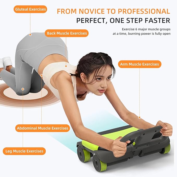 FIAMERMOR 2025 AB Roller Wheel - 4 wheel elbow support abdominal wheel automatic rebound abdominal fat burning weight loss core training equipment home/gym