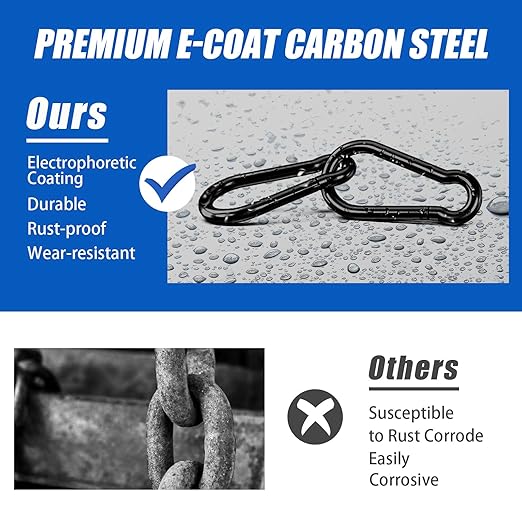 KINLINK 10 Pack Black Carabiner Clip, 1.97 inch Heavy Duty Spring Snap Hook, Small Caribeener Clips for Outdoor Camping, Swing Set, Hammock, Hiking Travel, Fishing, Quick Link Keychain