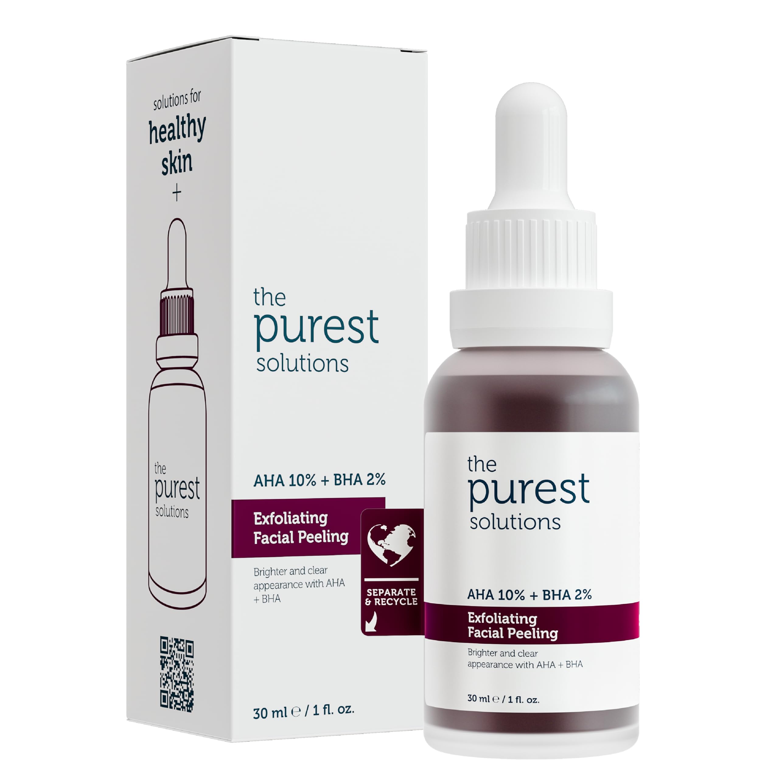 The Purest Solutions Exfoliating Facial Peeling - AHA BHA Exfoliant with Tasmanian Pepper & Hyaluronic Acid - 1.01 fl oz