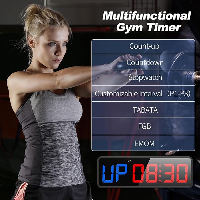 ANJANK Small Portable Gym Timer Clock, Strong Magnet, Workout Interval Timer with Powerful Battery, Stopwatch, Remote Control, Adjustable Brightness, Fitness Digital Timer for Home/Garage/Boxing