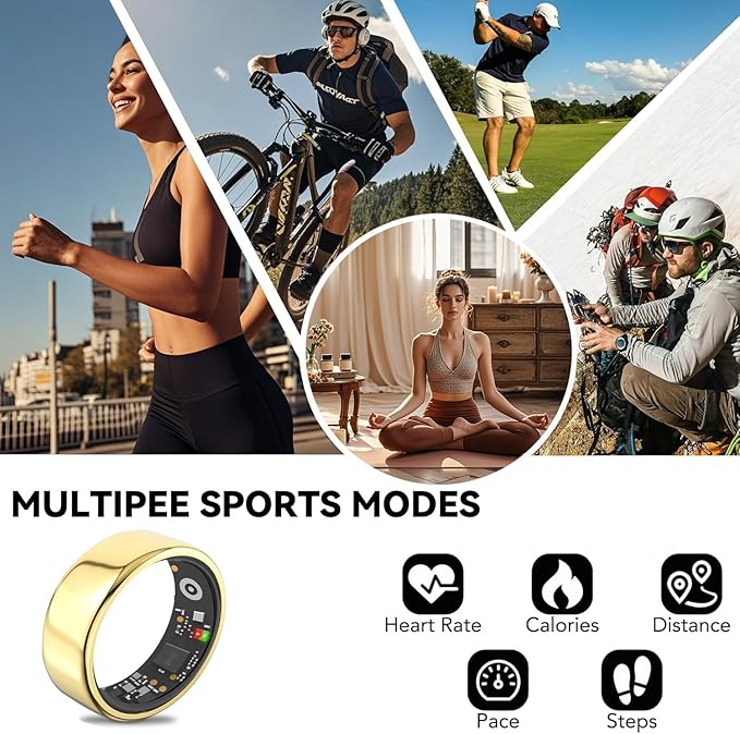 Smart Ring for Men Women with Black Charging Box, Bluetooth, Health Ring , IP68 Waterproof, Fitness Ring Tracks Heart Rate/Sleep/Steps/Sports Activities/Blood Oxygen,non-subscription app (Gold, 13)