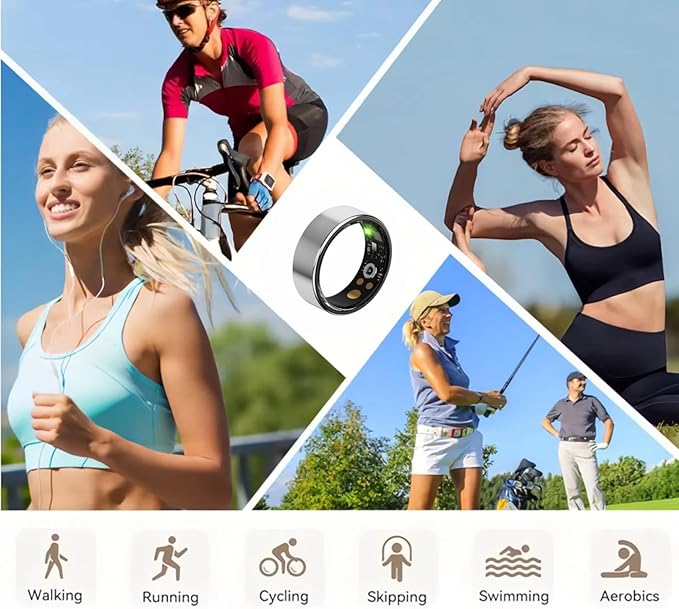 Smart Wellness Ring, Stylish Fitness Tracker with Heart Rate, Blood Oxygen, Blood Pressure, Sleep & Step Monitor. IP68 Waterproof, No Subscription, iOS & Android Compatible (Silver, 10)