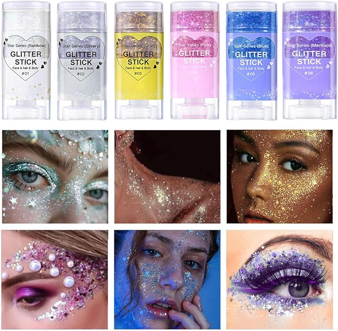 Gold Hair Glitter Stick,Yellow Body Face Glitter Singer Concert Outfits for Women,Rave Accessories Carnival Chunky Sequins,Waterproof Shimmer Body Paint for Kids