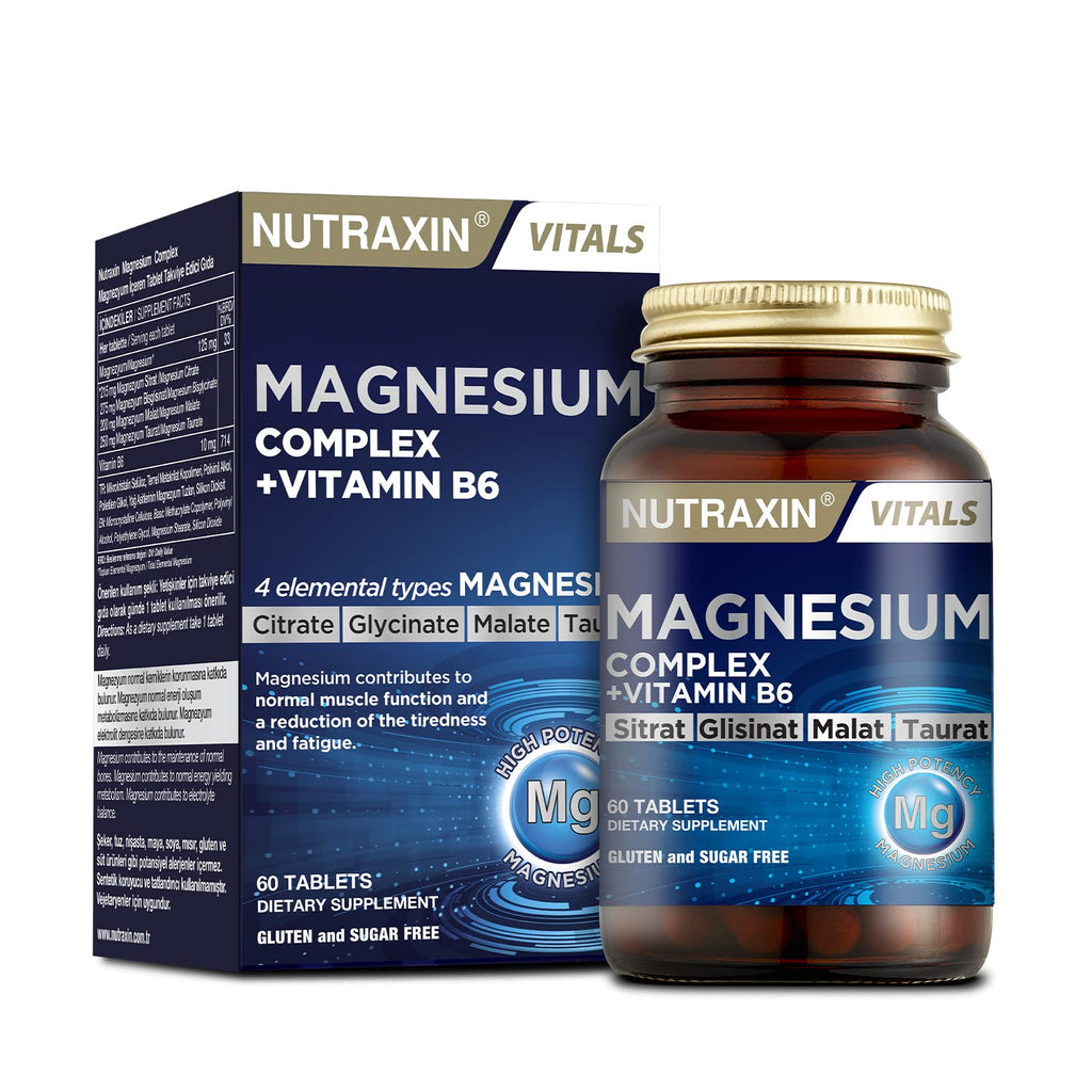 Nutraxin Magnesium Complex 60 Tablet - Comprehensive Magnesium Supplement with Vitamin B6