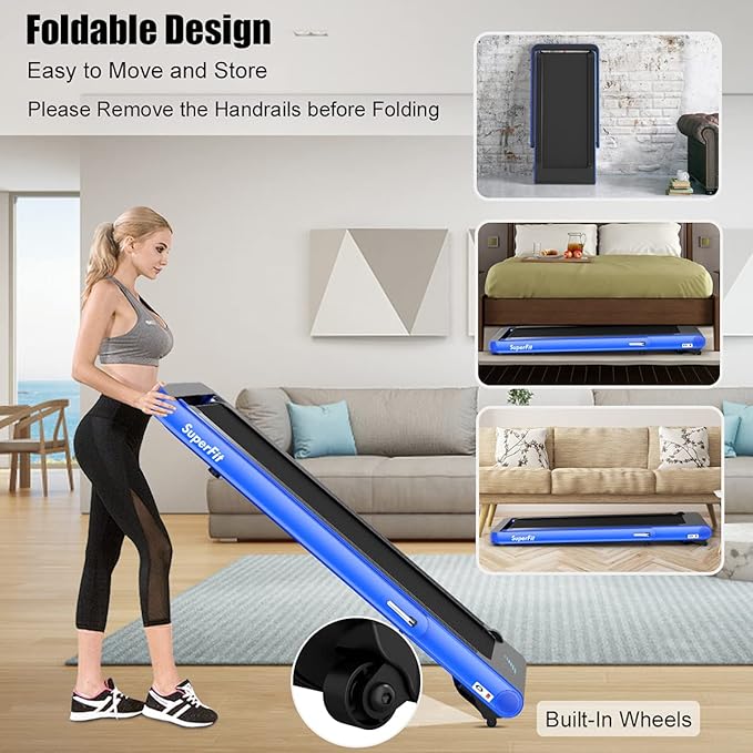 GYMAX Walking Pad, 4.75HP Under Desk Treadmill with LED Touch Screen, App Control, Built-in Speaker & Handle, 2 in 1 Folding Compact Portable Treadmill for Home Small Space
