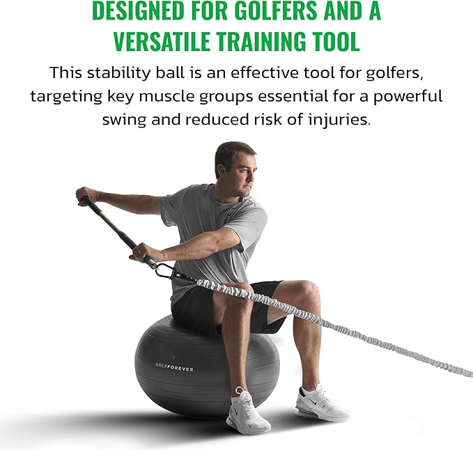 GolfForever Stability Ball Proven by Golfer Scottie Scheffler | Golf Training Exercise Ball | Premium Golf Training Workout Ball to Build Swing Speed, Improve Balance & Strengthen Core | 65cm | Grey