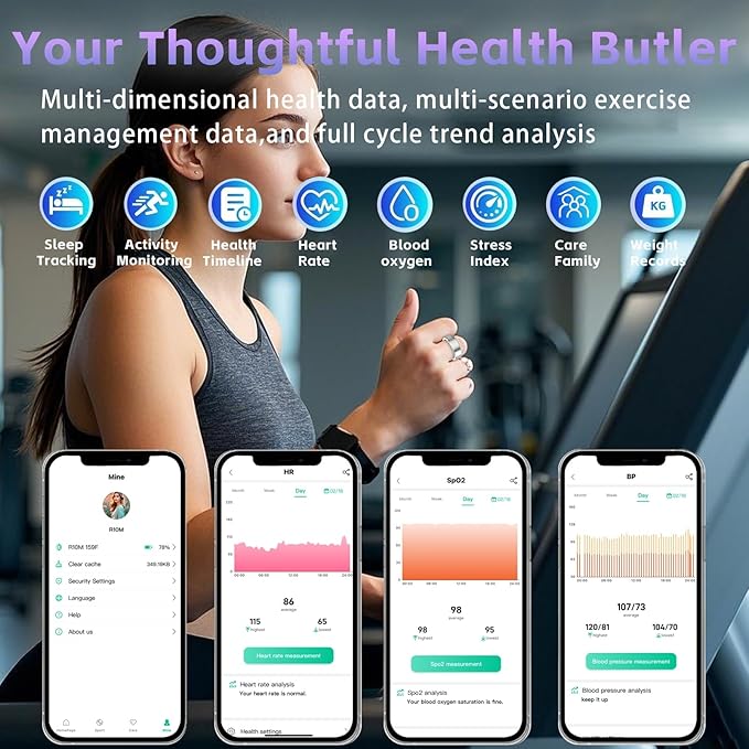 Smart Ring for Women – Fitness Tracker Ring with Heart Rate, SpO2, Blood Pressure, Sleep Monitoring, Step & Calorie Counter, No Subscription Fee, iOS & Android Compatible (Silver, 14)