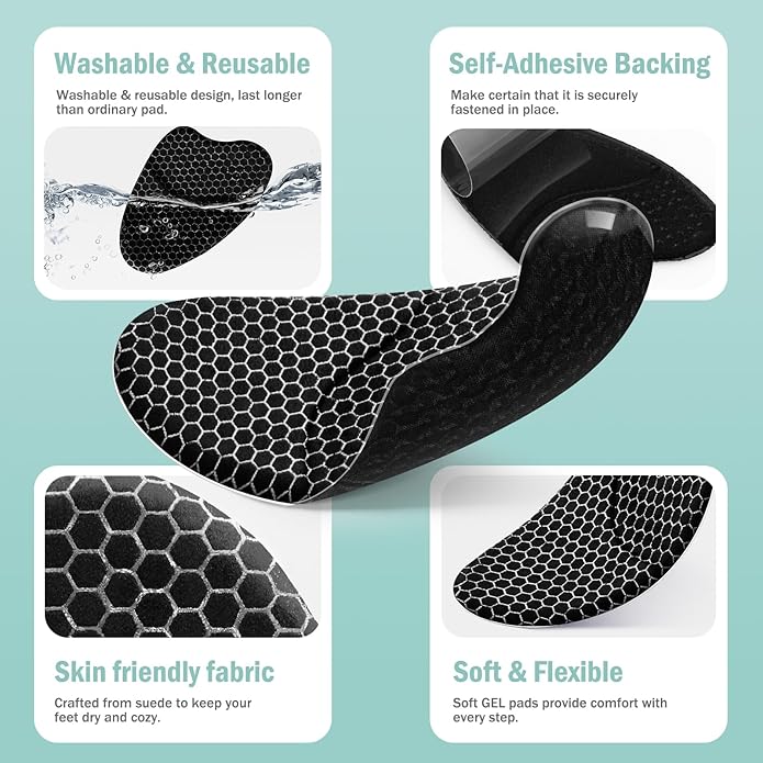 Metatarsal Pads for Women, Ball of Foot Cushions, Heel Inserts, High Heel Comfort Pads (2 Pairs), Anti Slip, Invisible Design