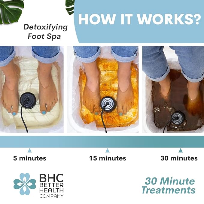 Ionic Foot Bath Detox Machine for Home Use - Free Regain Health & Vitality Booklet & Brochure - 2 Arrays, 20 Basin Liners, Detox Sea Salt, Basin 12QT