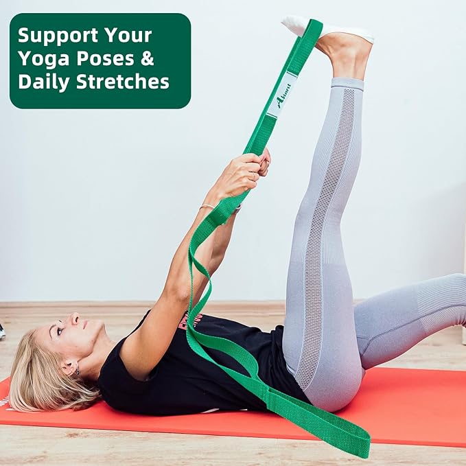Stretching Strap Yoga Straps for Physical Therapy, 10 Loops Non-Elastic Stretch Band for Pilates, Flexibility, Exercise and Gymnastics